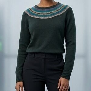 Ann Taylor LOFT Womens XL Forest Green Fair Isle Yoke Wool Cashmere Sweater